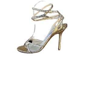 Jimmy Choo gold snake cross straps heels 9